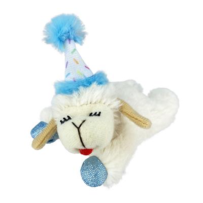 Blue Birthday Hat Lamb Cat Toy 4"