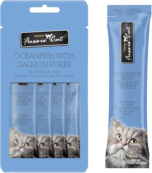 Fussie Cat Ocean Fish and Salmon Puree Lickable Cat Treats - 0.5oz Pouch